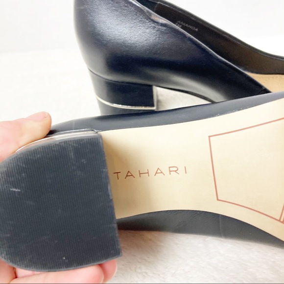 Tahari Amanda Black Leather Block Heel Pumps sz 7 - Picture 5 of 8